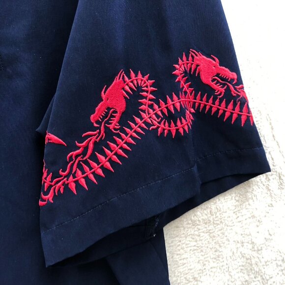 Dragonfly Mens Shirt Size XXL Short Sleeve Navy Blue Dragon Embroidered Classic - Picture 8 of 13